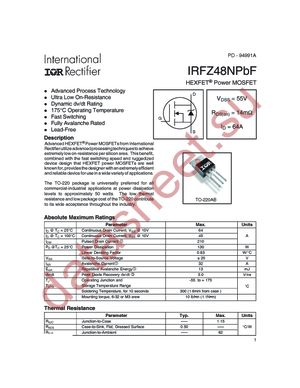 IRFZ48NPBF datasheet  